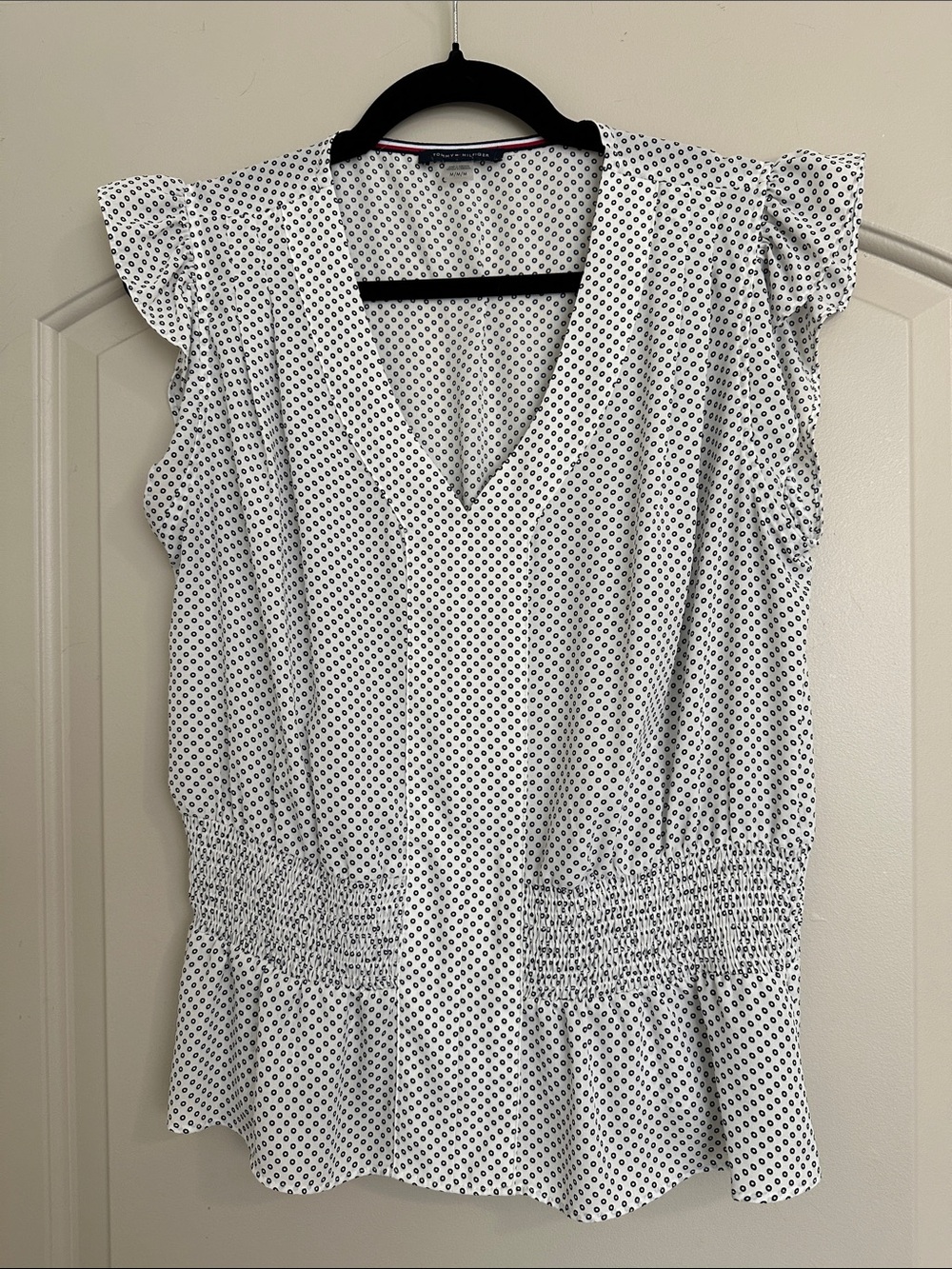 Tommy Hilfiger White Polka Dot V-Neck Blouse